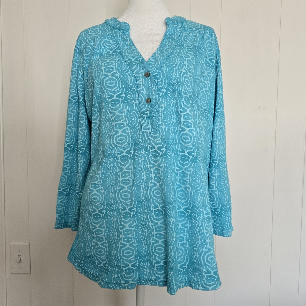 Fresh Produce Turquoise Patterned Tunic size XL. Made 8n